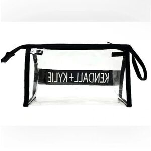 Kendall + Kylie Clear Makeup Beauty Bag with black and whitee logo on front